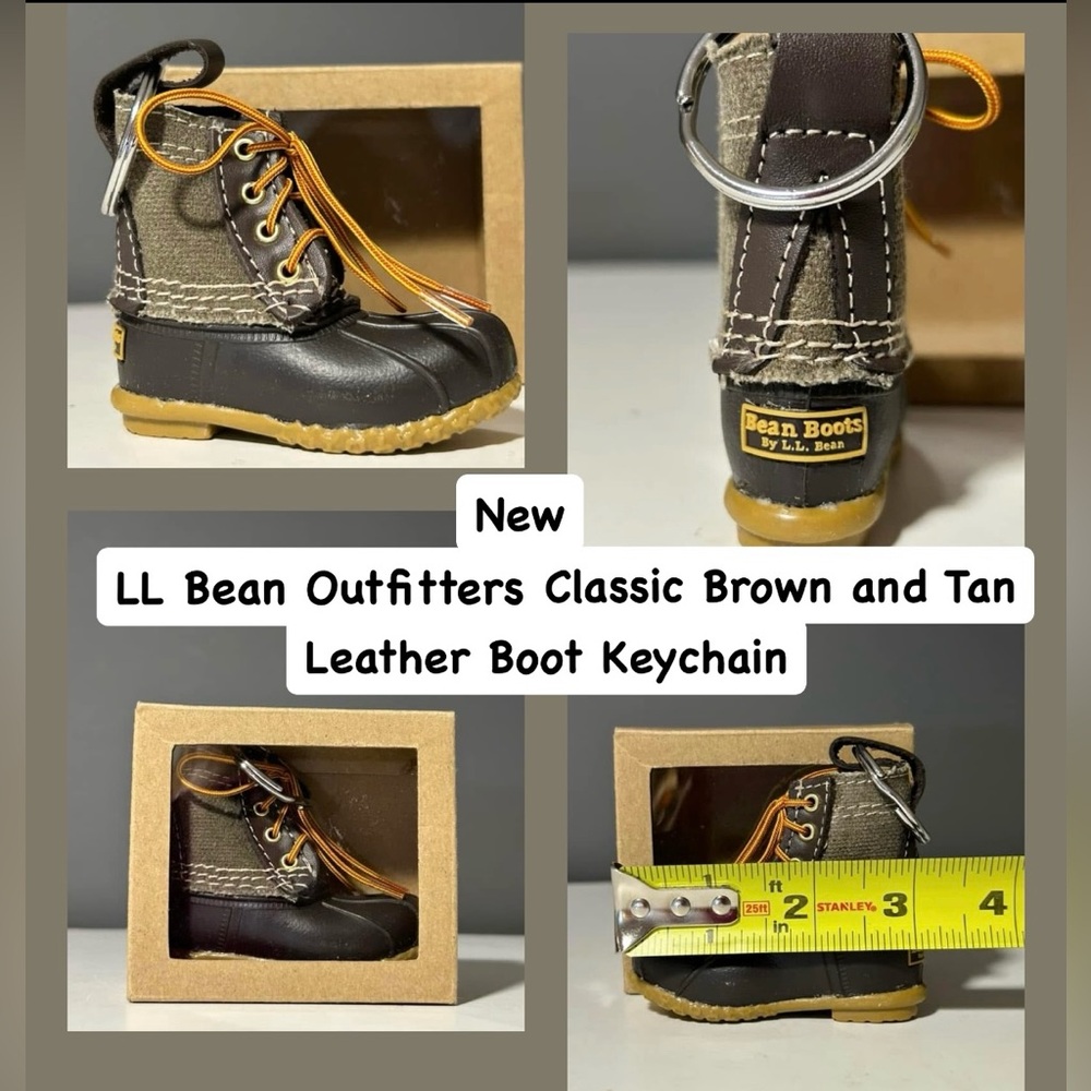 New LL Bean Brown and Tan Leather Boot Keychain